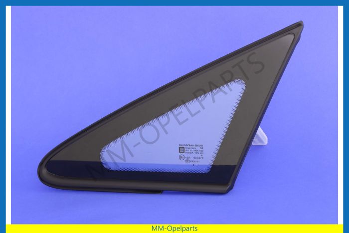 Glass, front triangular window, fixed, with surround, left