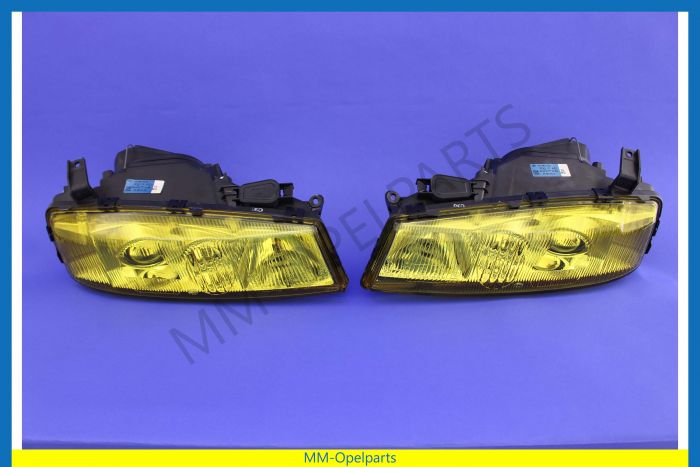 Headlight, SET [left+right], Yellow glass, Right traffic