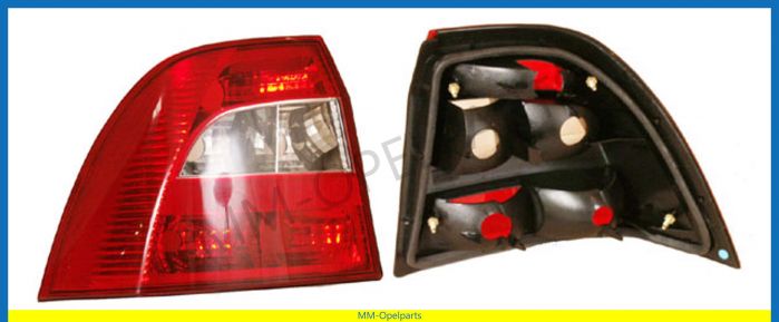 Rear lamp left w/o socket, red, white, (SEDAN), clear glass, 00- left 00-